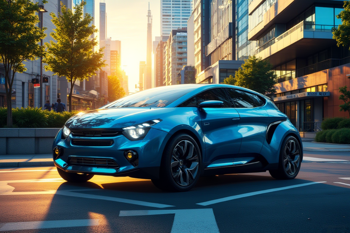 A sleek smart car showcases AI technology, transforming driving with enhanced safety, navigation, and user experience.