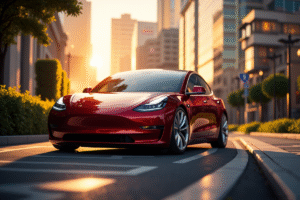 Graph showing Tesla price trends and a tagline about the benefits of buying pre-owned vehicles amid recent price drops.