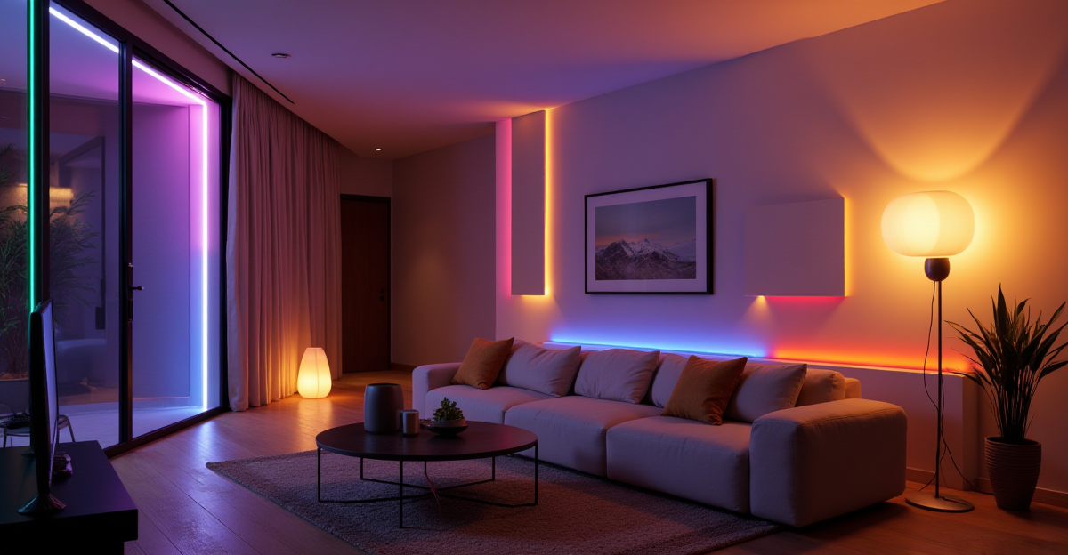 A cozy interior showcasing vibrant LED lights enhancing the ambiance for a stylish home glow-up.