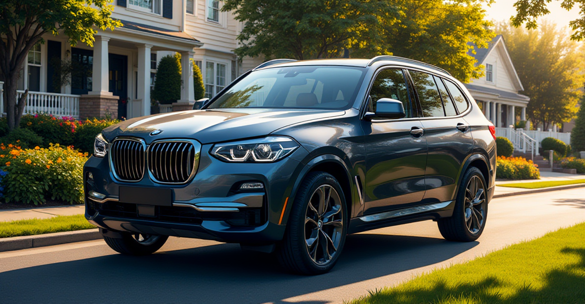 BMW SUVs prominently parked in a picturesque American suburban neighborhood, showcasing their popularity and luxury appeal.