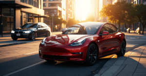 Graphic comparing BMW and Tesla sales trends in the USA, highlighting the shift from BMW to Tesla among American consumers.
