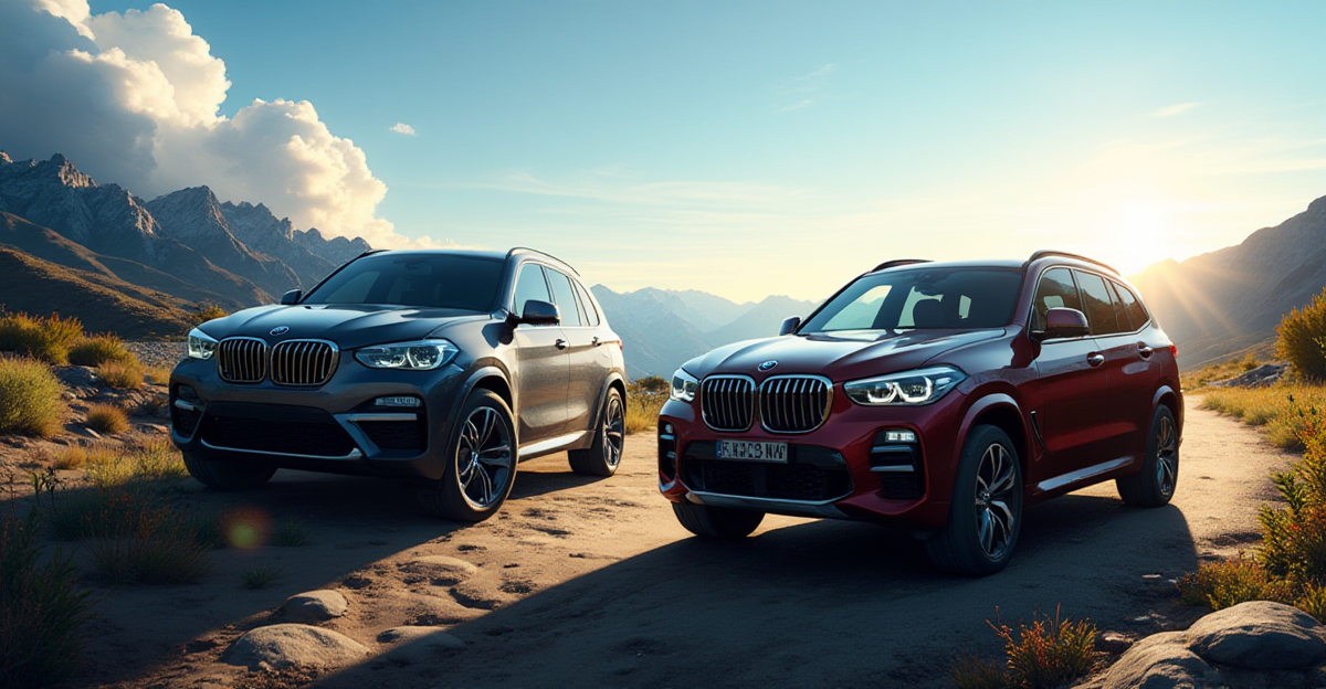 A BMW X5 and Jeep Grand Cherokee side by side in a showdown, highlighting their features and performance comparisons.