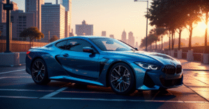 Infographic showcasing BMW insurance rates and coverage options in the US, with a detailed breakdown.